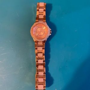 Michael Kora womens watch rose gold with white mother of pearl between links